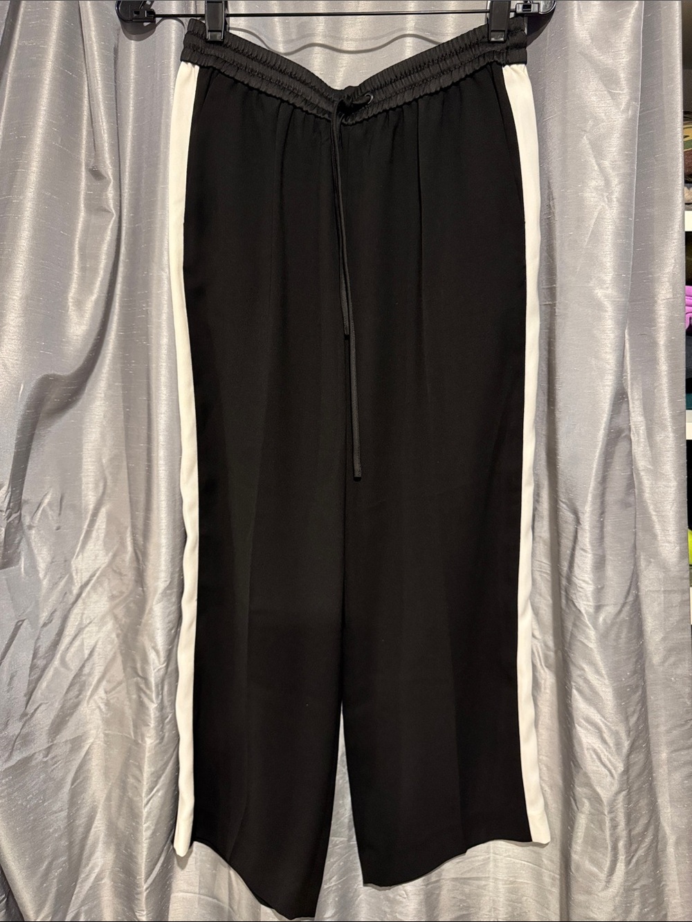 Whistles Black Wide Leg Pants with White Side Stripes Size 6